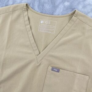 FIGS Catarina 1 Pocket Scrub Top Womens 2XL Tan Khaki VNeck Short Sleeve FW1000